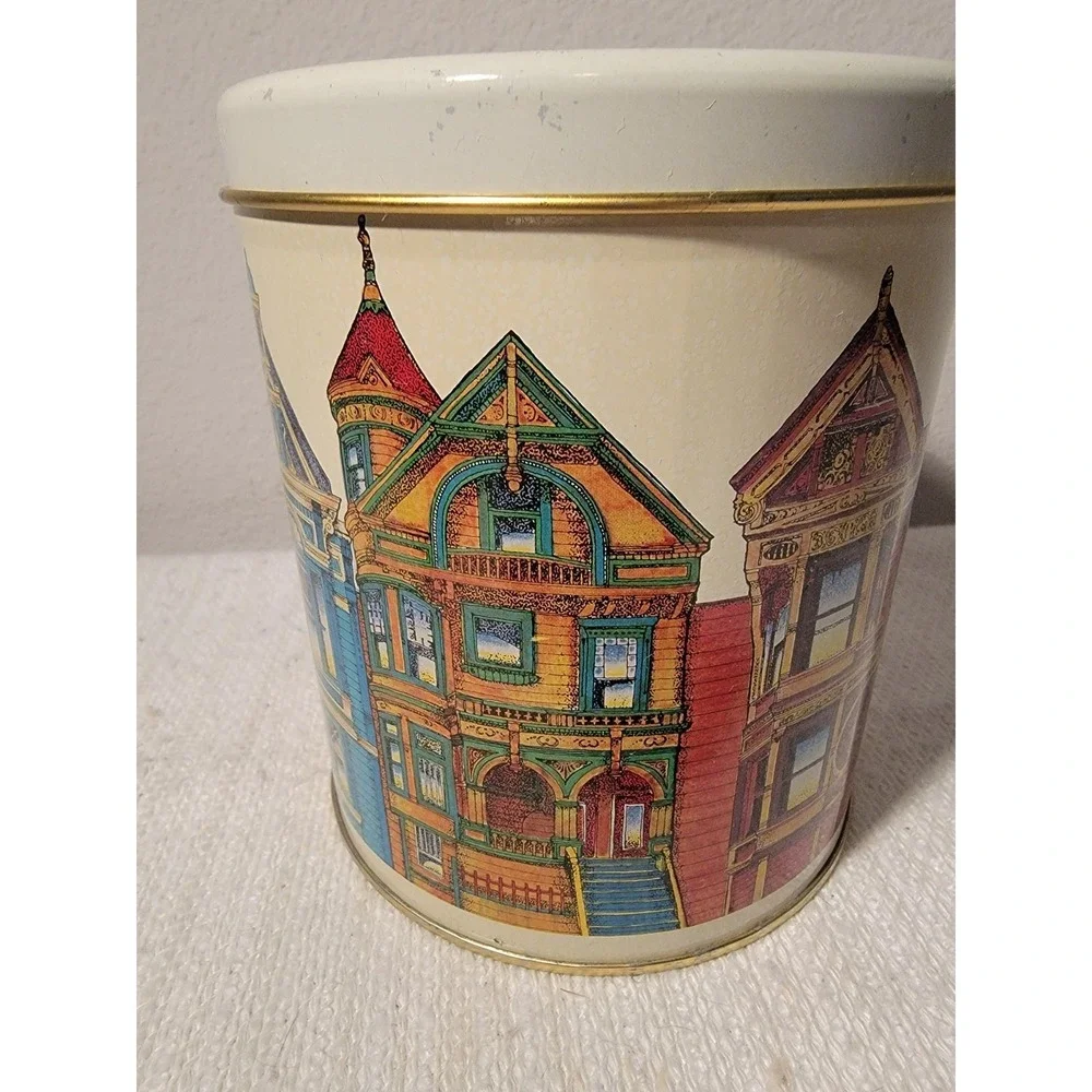 Ballonoff Victorian Homes Metal Tin Cookie Canister Cleveland Ohio Vintage EMPTY